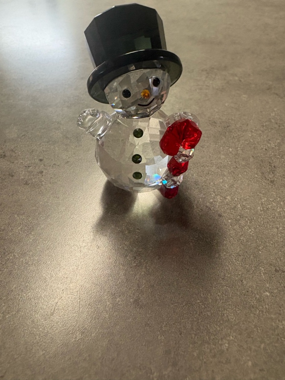 Swarovski Crystal Snowman Figurine with Red Candy Cane